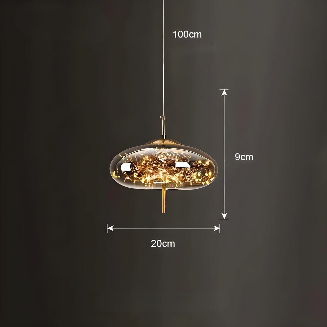 CrystalBeam Suspension LED Effet Étoile Scintillante | Verre Fumé Gris Froid