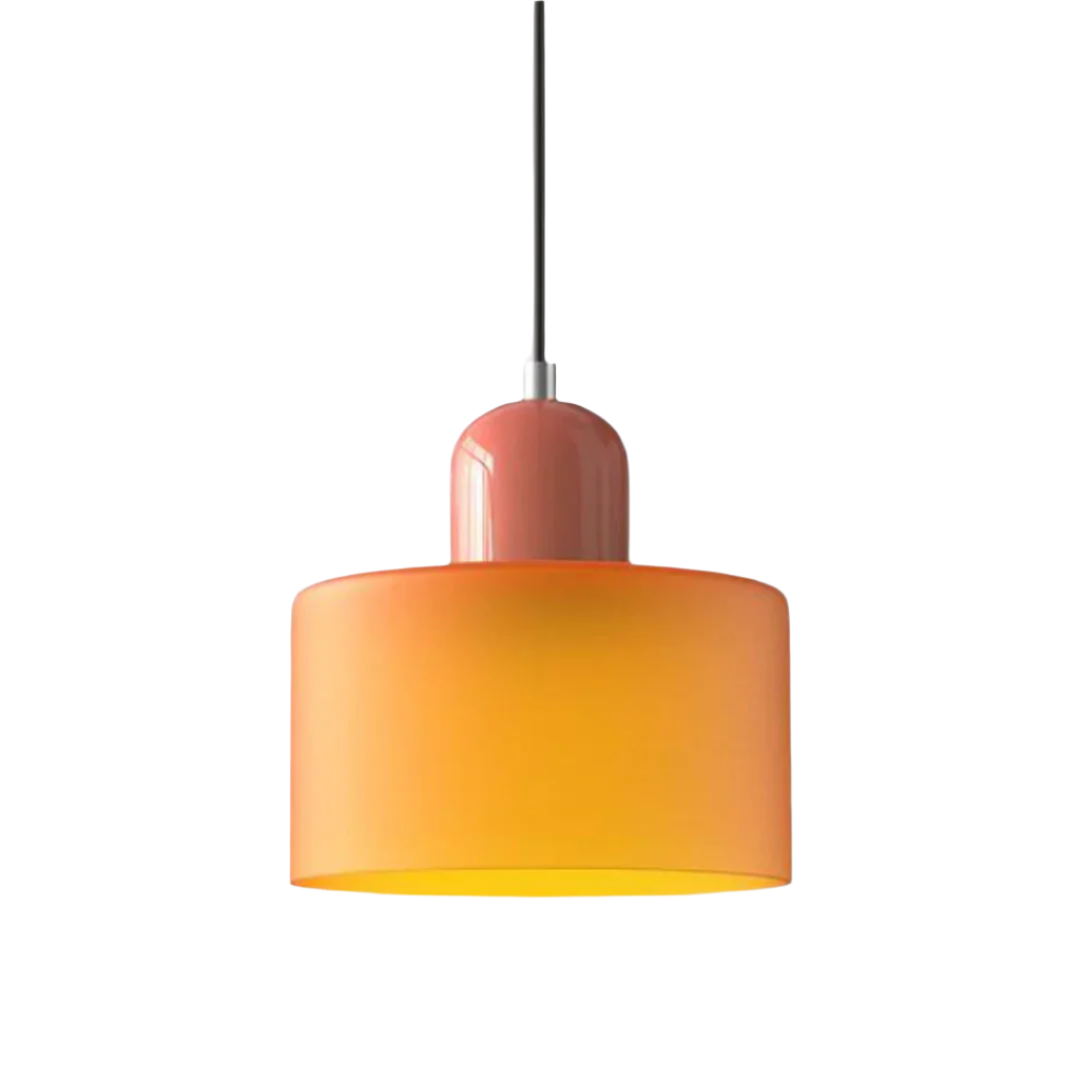 Suspension Cylindre Verre Élégant Salon | Orange et Rouge Lumière Chaude