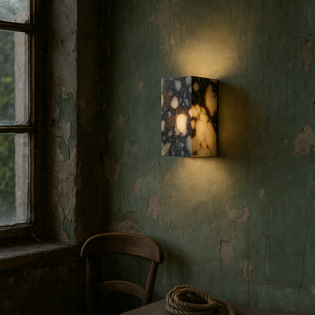 Applique Murale Cube en Marbre | Design Minimaliste LED Blanc Chaud