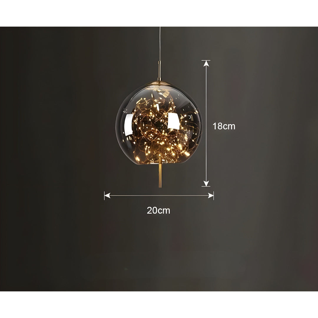 CrystalBeam Suspension LED Effet Étoile Scintillante | Verre Fumé Gris Froid