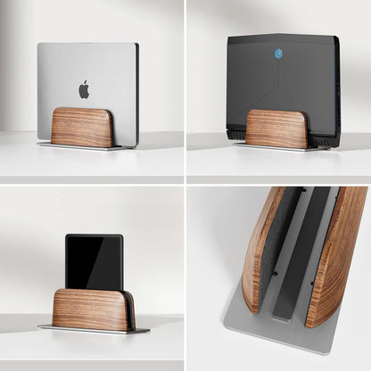 Support Vertical Laptop en Bois Noyer — Libère l'Espace et Améliore la Ventilation
