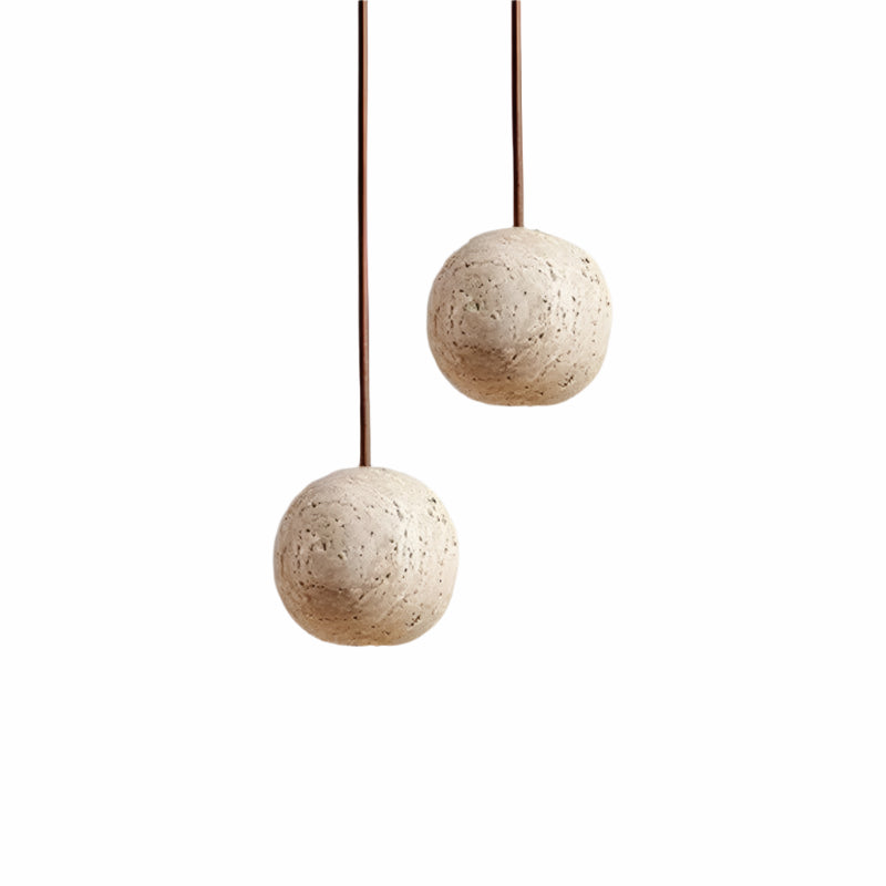 Suspension Travertin Ronde Wabi-Sabi Minimaliste | LED 3000K Lumière Chaude