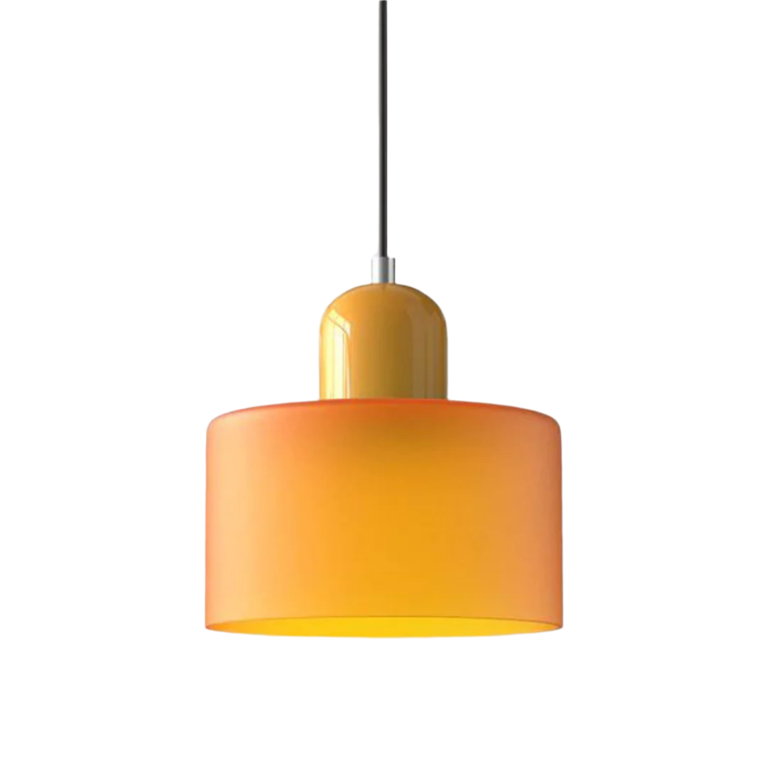 Suspension Cylindre Verre Élégant Salon | Orange et Rouge Lumière Chaude