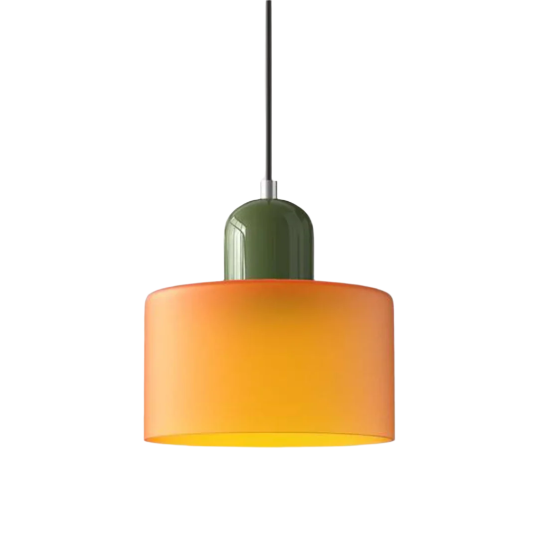 Suspension Cylindre Verre Élégant Salon | Orange et Rouge Lumière Chaude