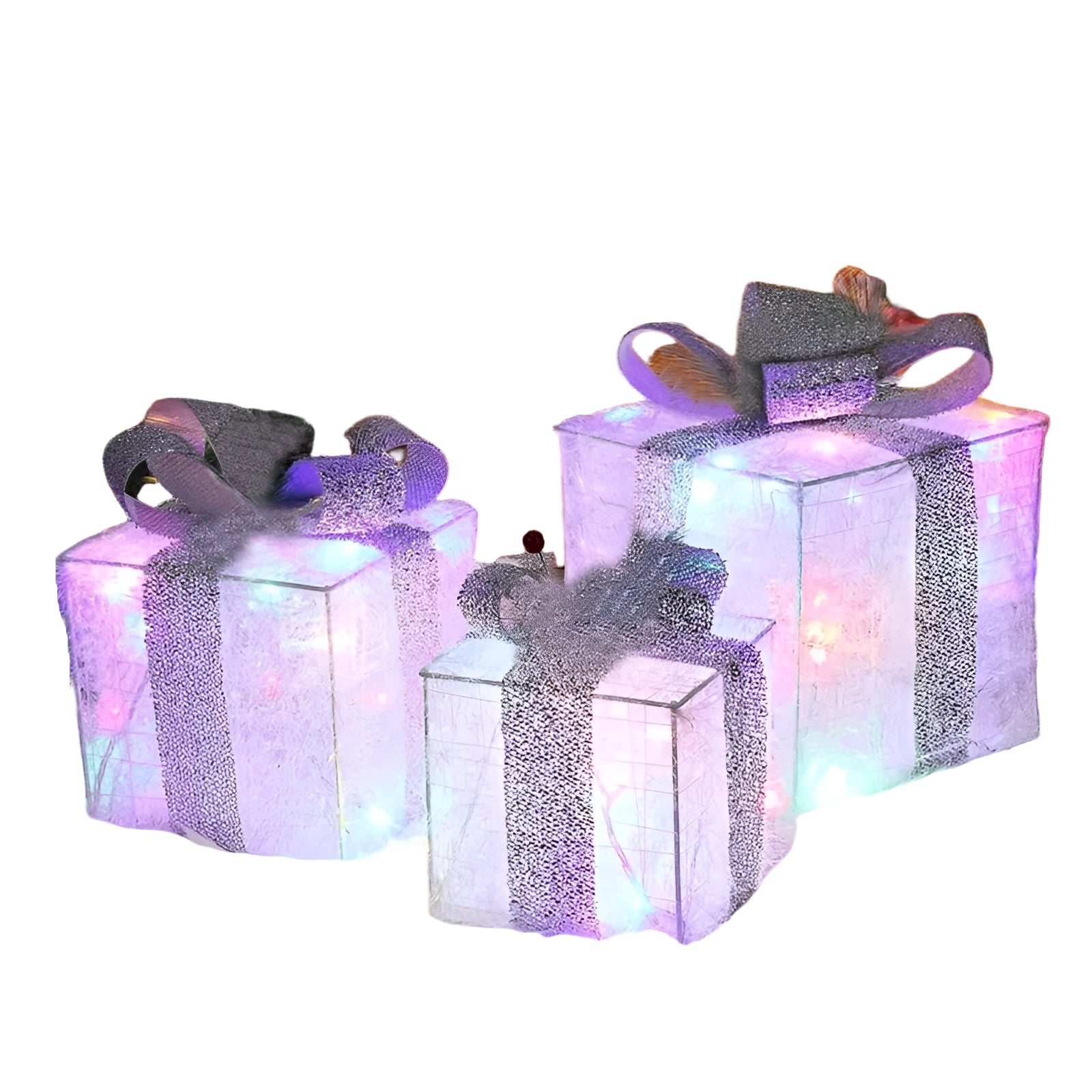 Boîtes Cadeaux Lumineuses Noël Set 3 | Blanc Chaud et Multicolore Festif