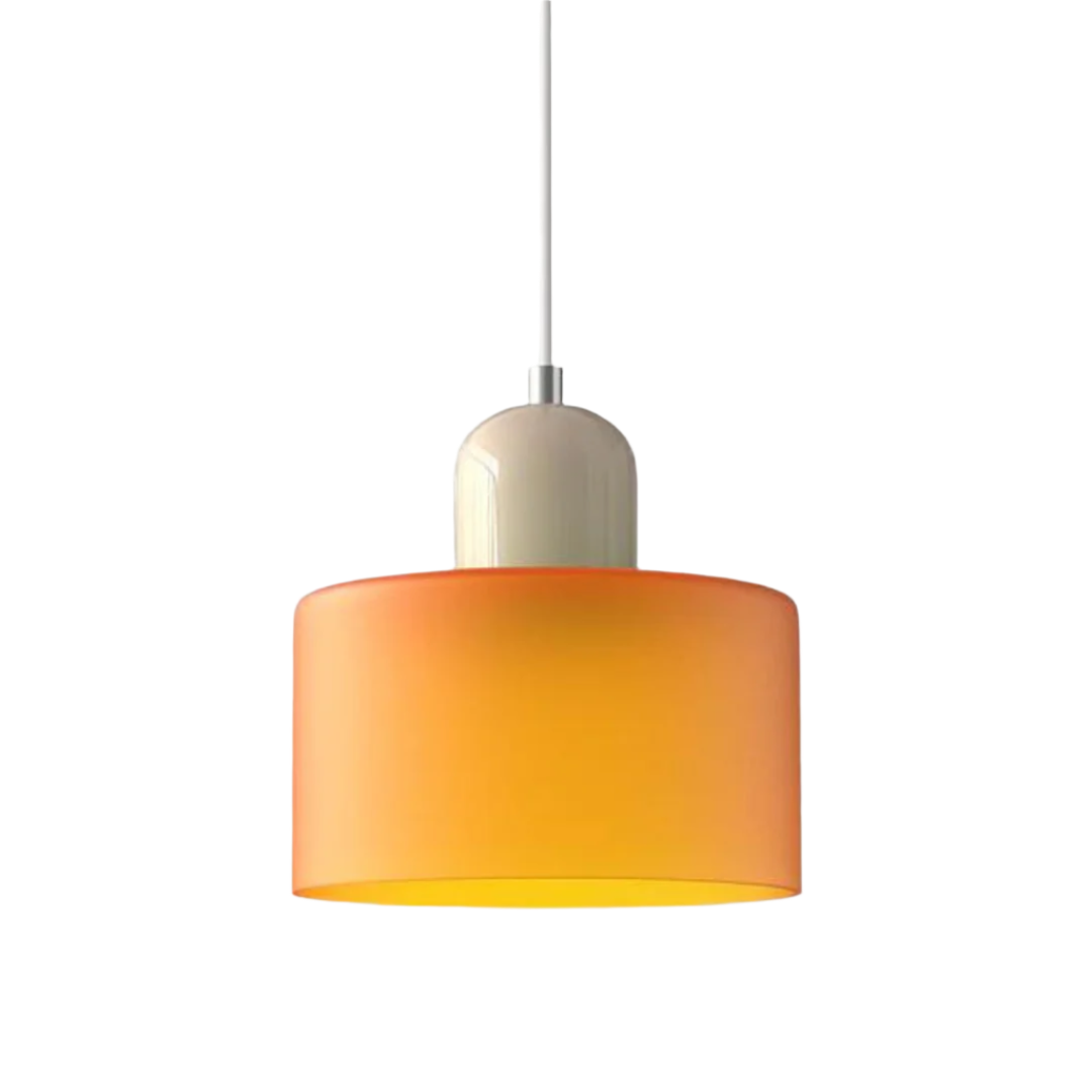 Suspension Cylindre Verre Élégant Salon | Orange et Rouge Lumière Chaude