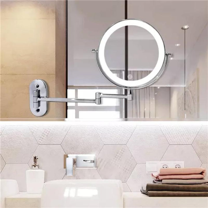Miroir Grossissant LED Argent Chromé Rechargeable | Maquillage Salle de Bain