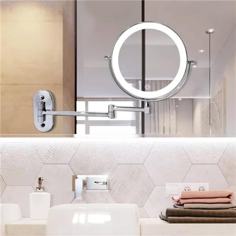 Miroir Grossissant LED Argent Chromé Rechargeable | Maquillage Salle de Bain