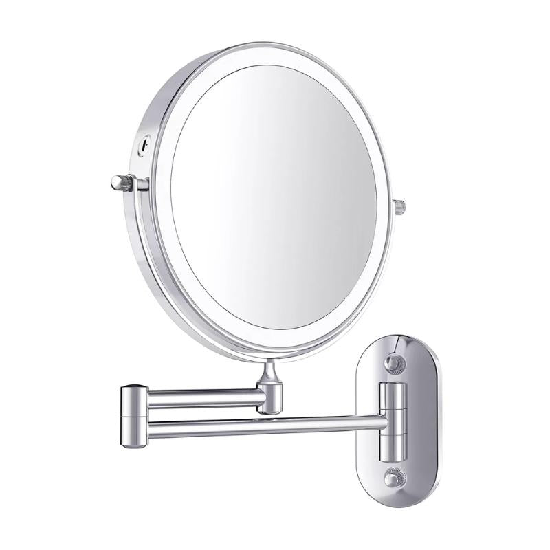 Miroir Grossissant LED Argent Chromé Rechargeable | Maquillage Salle de Bain