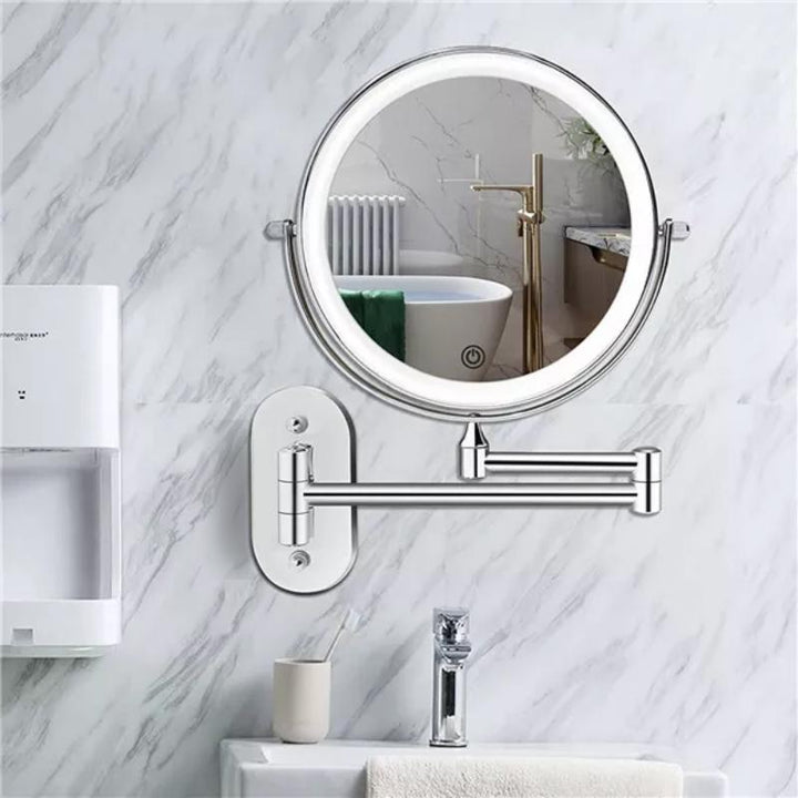 Miroir Grossissant LED Argent Chromé Rechargeable | Maquillage Salle de Bain