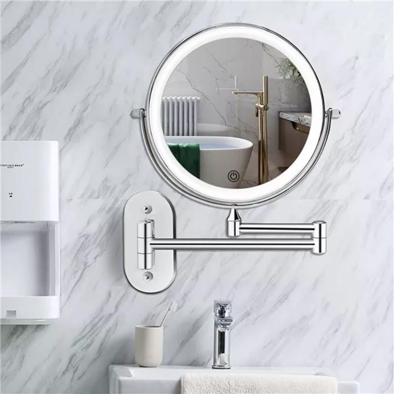 Miroir Grossissant LED Argent Chromé Rechargeable | Maquillage Salle de Bain