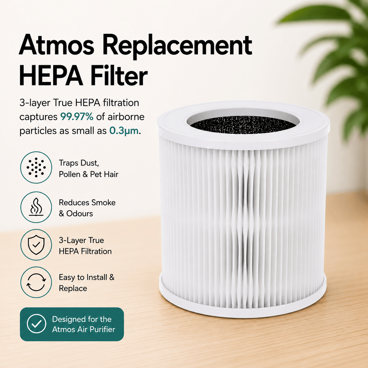 Filtre HEPA de Remplacement Atmos pour Purificateur d'Air