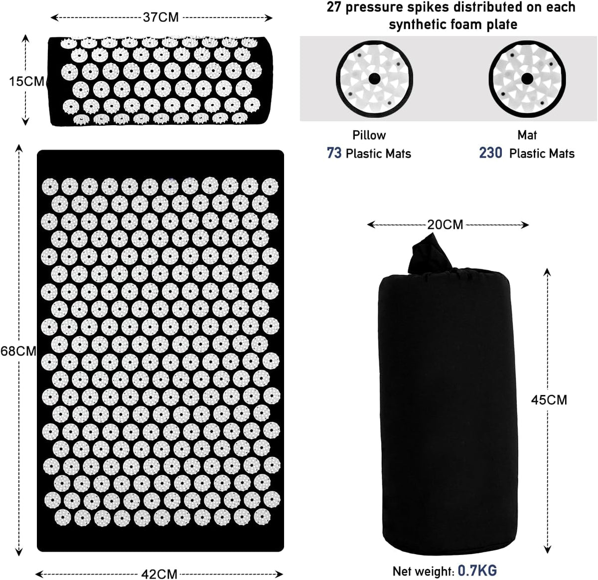 Set Tapis d'Acupression et Oreiller — Soulagement du Dos et Réduction du Stress
