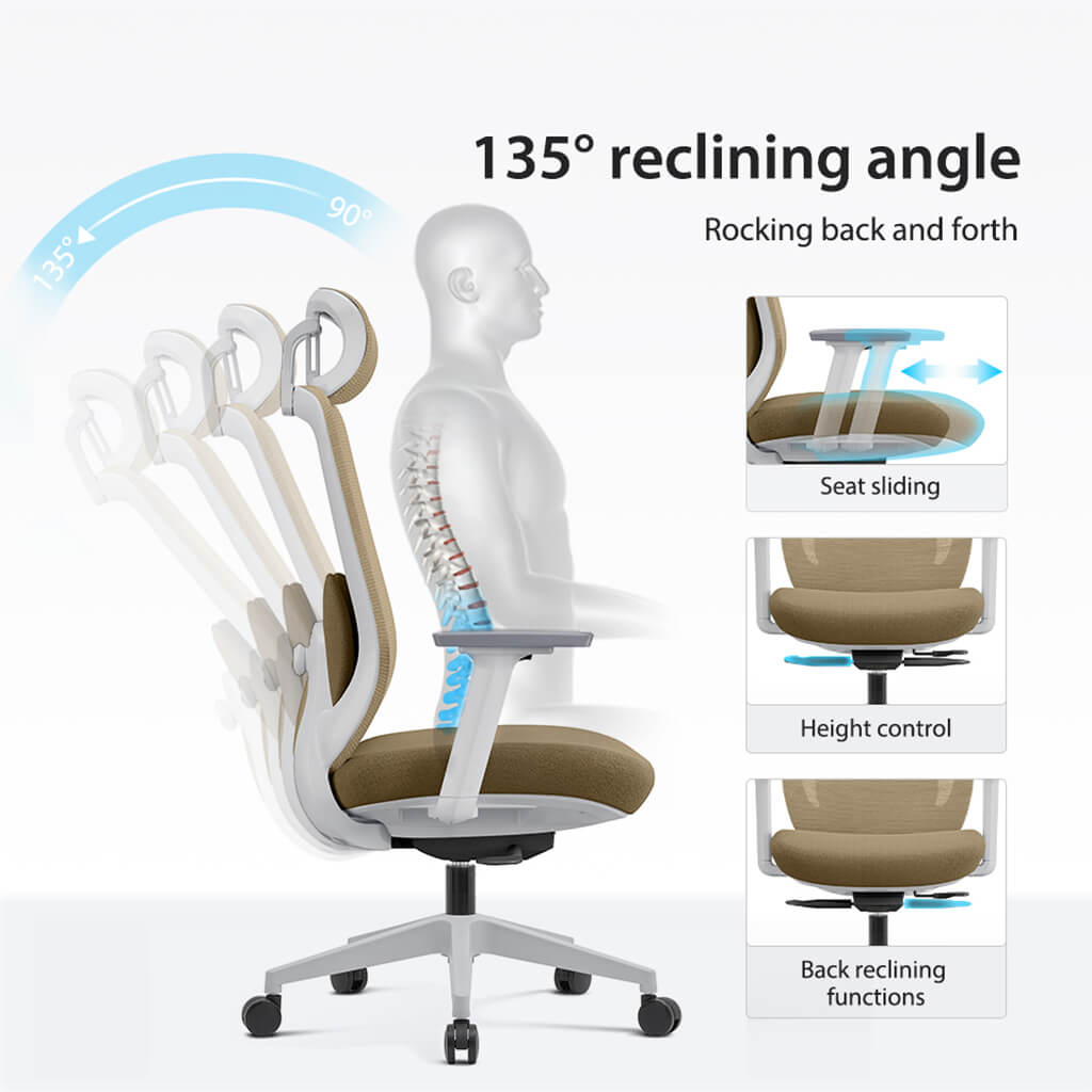 Chaise de Bureau Ergonomique Aera en Maille — 7 Couleurs disponibles