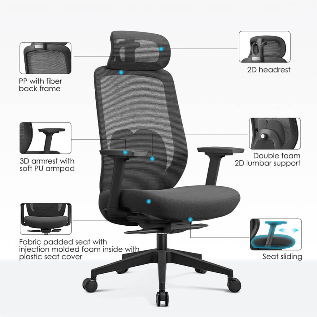 Chaise de Bureau Ergonomique Aera en Maille — 7 Couleurs disponibles