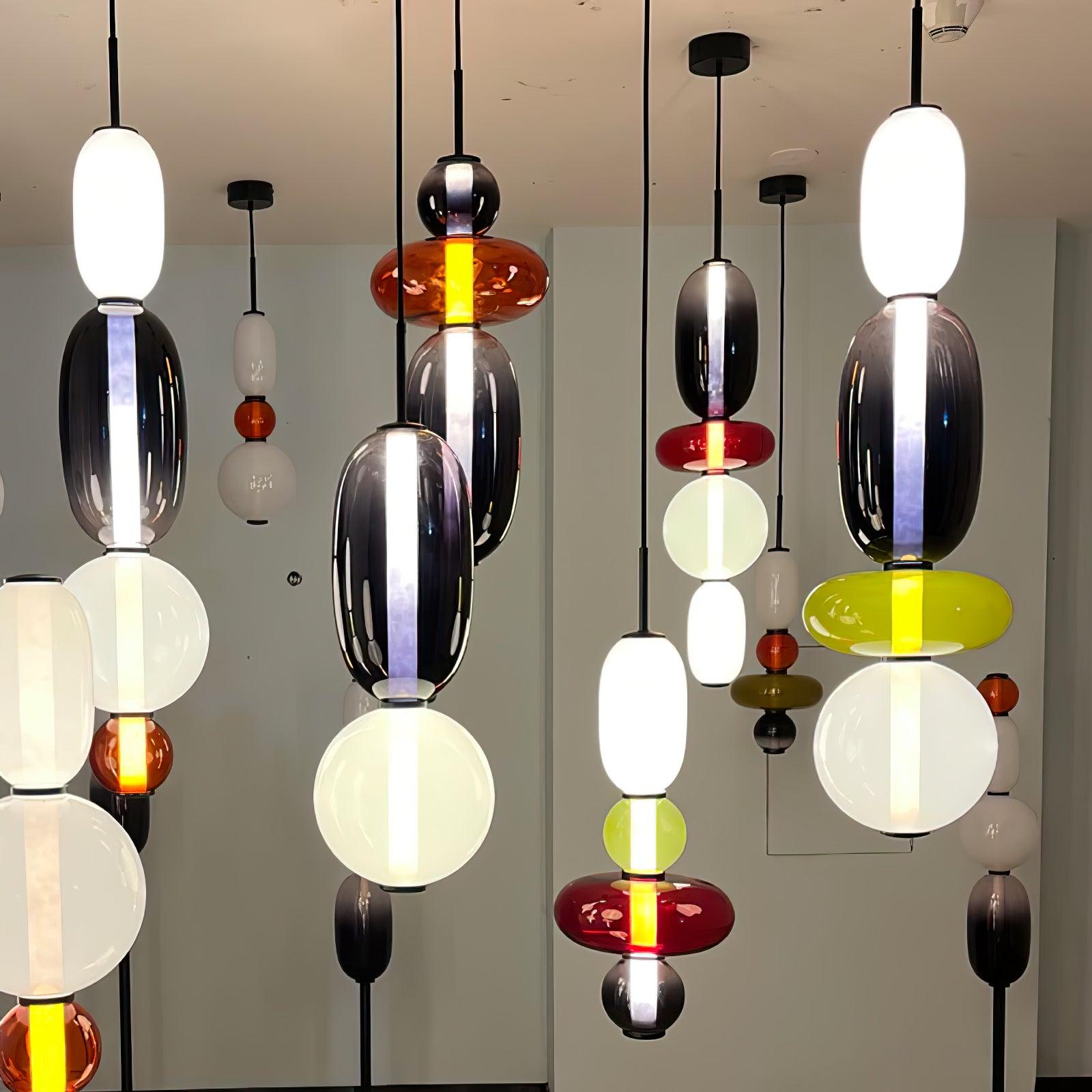 LumiSphere Suspension Verre Colorée LED Moderne | Ø16cm×H50cm Lumière Chaude