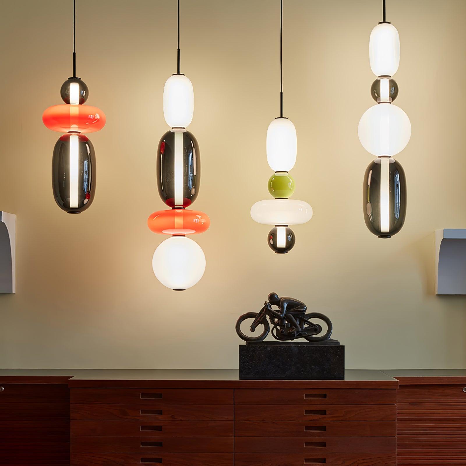LumiSphere Suspension Verre Colorée LED Moderne | Ø16cm×H50cm Lumière Chaude