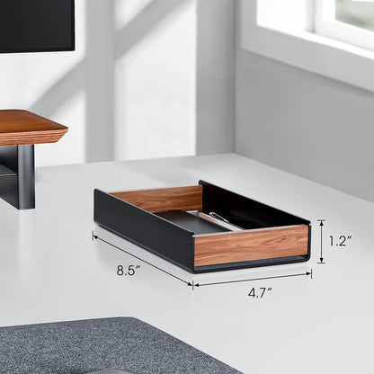 Plateau de Rangement Bureau en Bois Noyer — Organisation Élégante des Accessoires