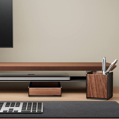 Plateau de Rangement Bureau en Bois Noyer — Organisation Élégante des Accessoires
