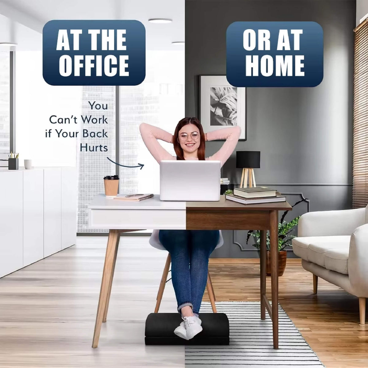 Repose-Pieds Ergonomique Ajustable en Velours Mémoire de Forme pour Bureau