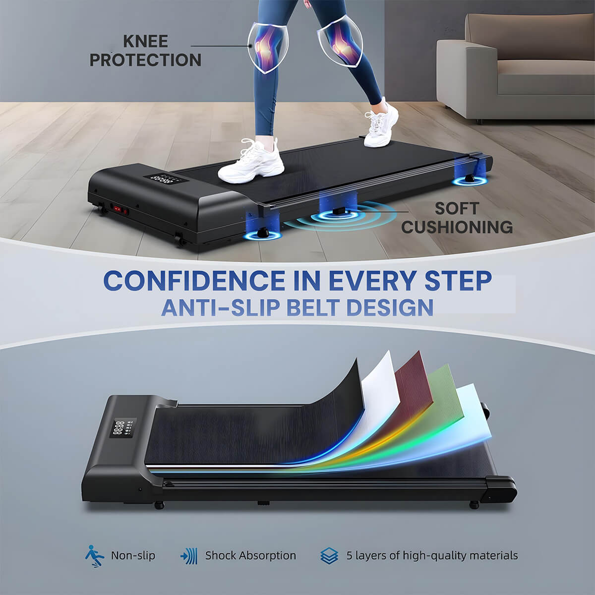 Tapis de Marche Portable à Glisser Sous le Bureau — 3 Couleurs