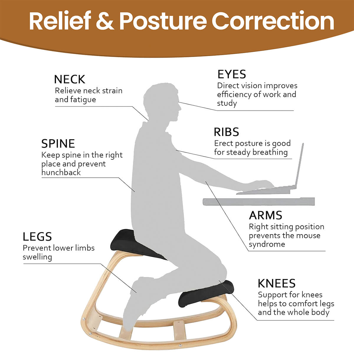 Chaise Agenouillée Ergonomique pour Améliorer la Posture et Soulager les Lombaires