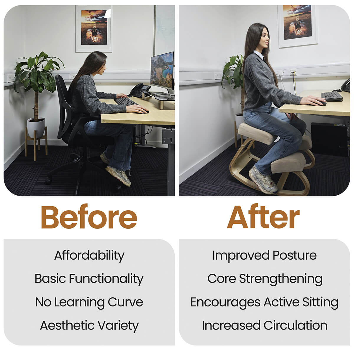 Chaise Agenouillée Ergonomique pour Améliorer la Posture et Soulager les Lombaires