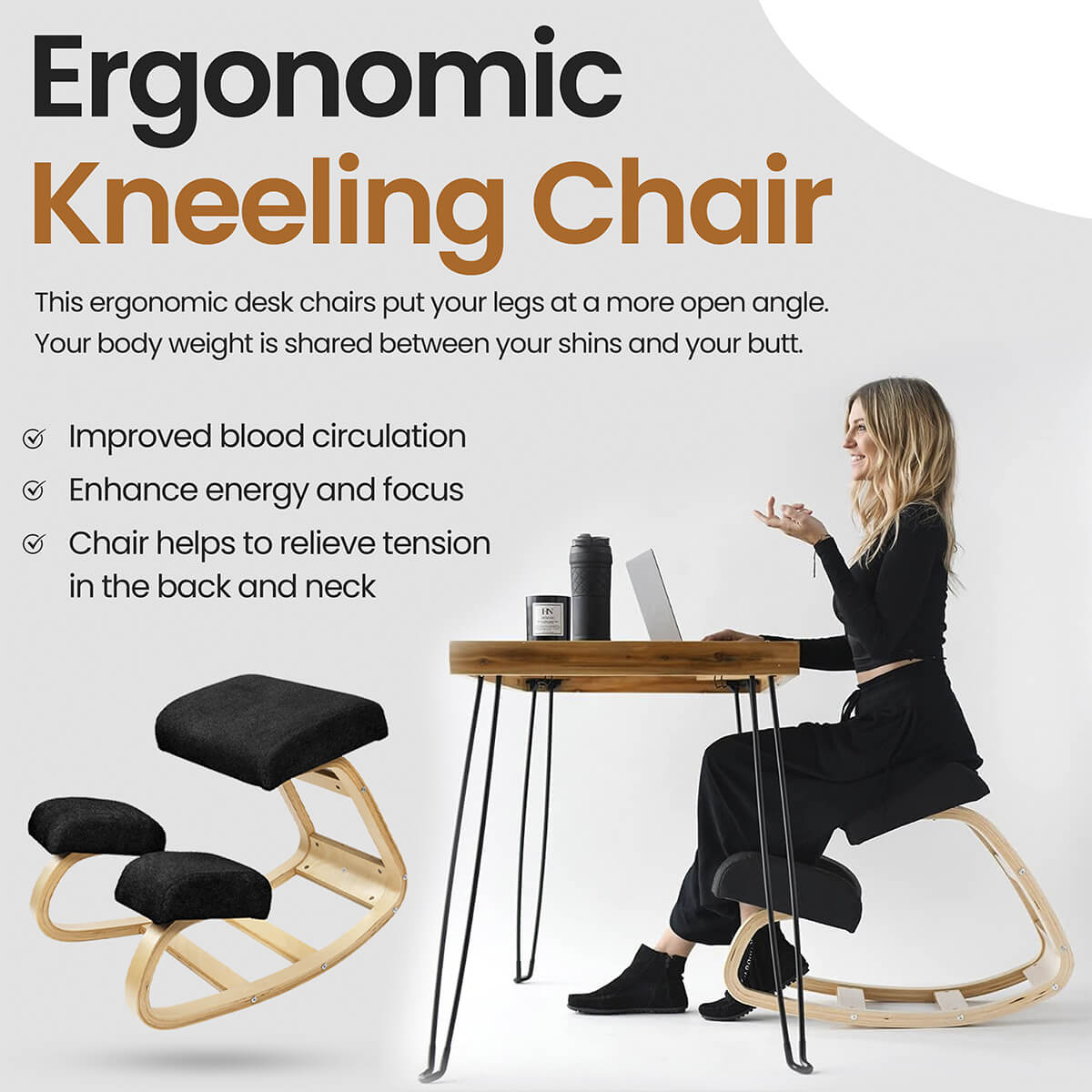 Chaise Agenouillée Ergonomique pour Améliorer la Posture et Soulager les Lombaires