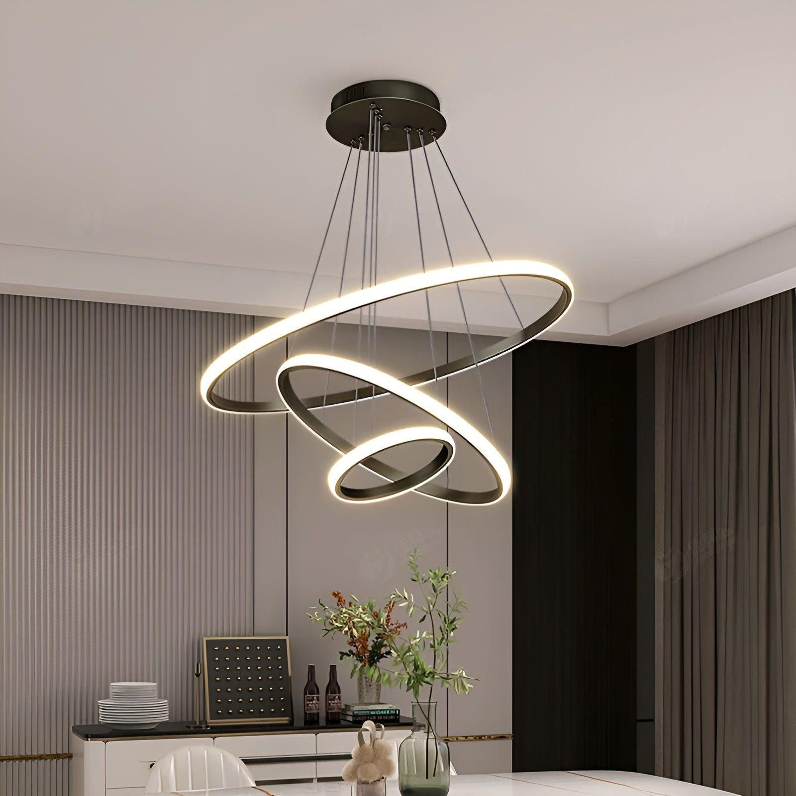 Suspension Globe LED Moderne Ensemble | Noir Trio 60×40×20cm Salon Élégant