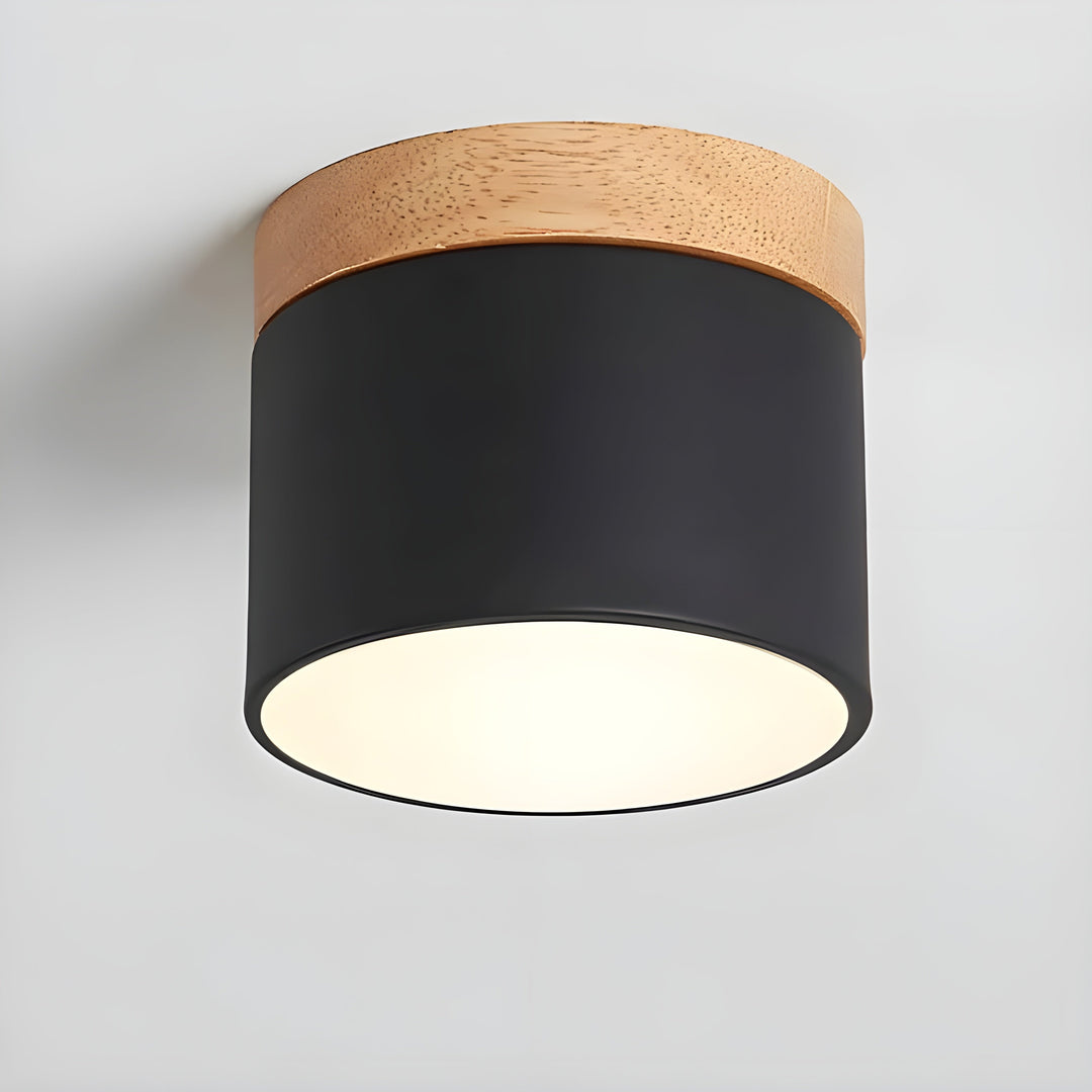 Plafonnier Cylindre Vintage Industriel Bois | Noir 7W ou 12W pour Salon