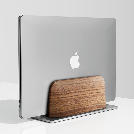 Support Vertical Laptop en Bois Noyer — Libère l'Espace et Améliore la Ventilation