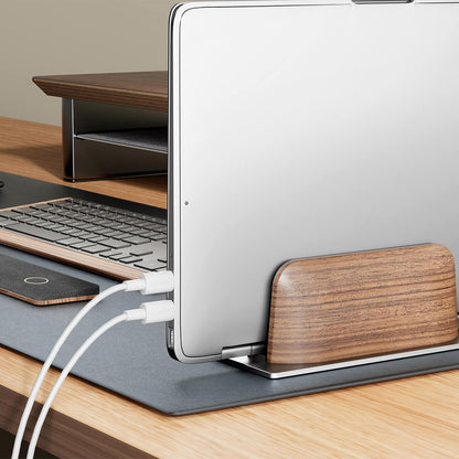 Support Vertical Laptop en Bois Noyer — Libère l'Espace et Améliore la Ventilation