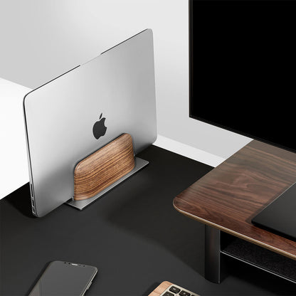 Support Vertical Laptop en Bois Noyer — Libère l'Espace et Améliore la Ventilation