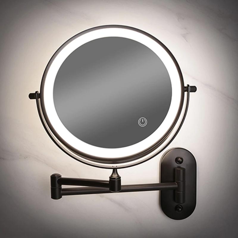 Miroir Grossissant LED Noir Rechargeable | Maquillage et Salle de Bain