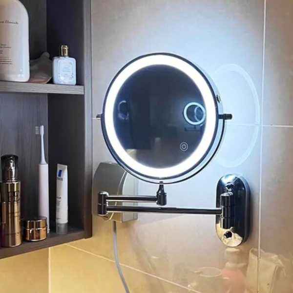 Miroir Grossissant LED Noir Rechargeable | Maquillage et Salle de Bain