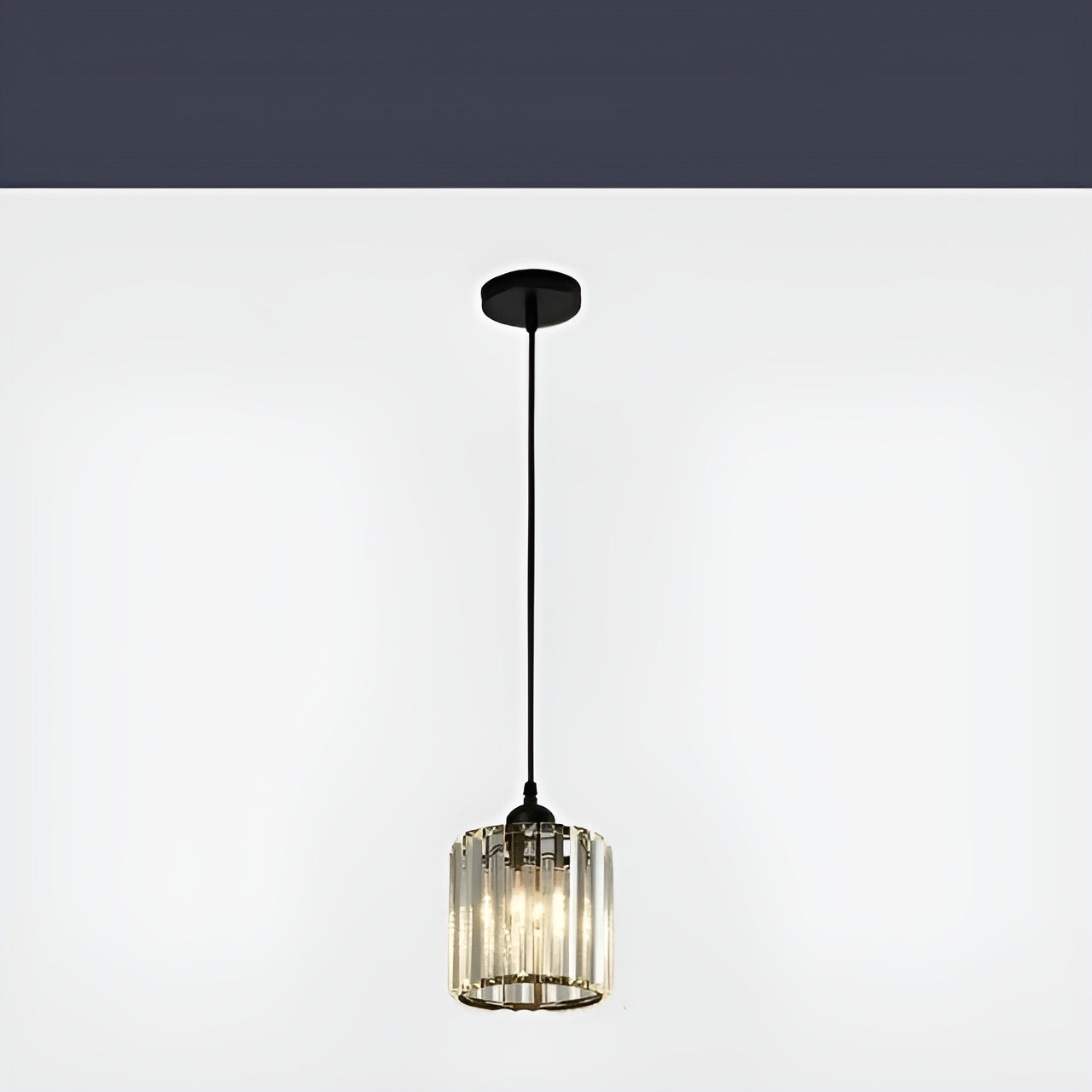 BrilliantGlow Suspension K9 Cristal Élégante | Noir Rond Scintillant Premium
