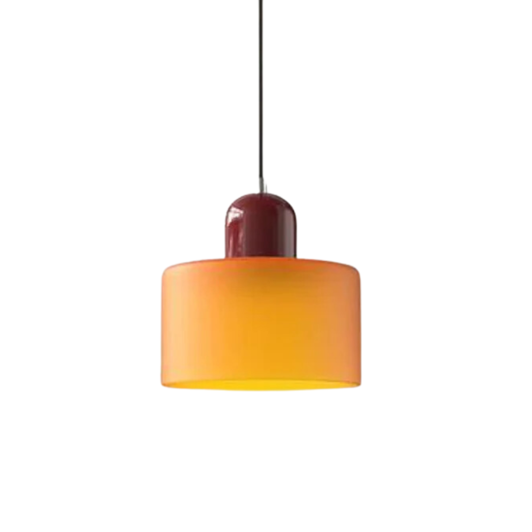 Suspension Cylindre Verre Élégant Salon | Orange et Rouge Lumière Chaude