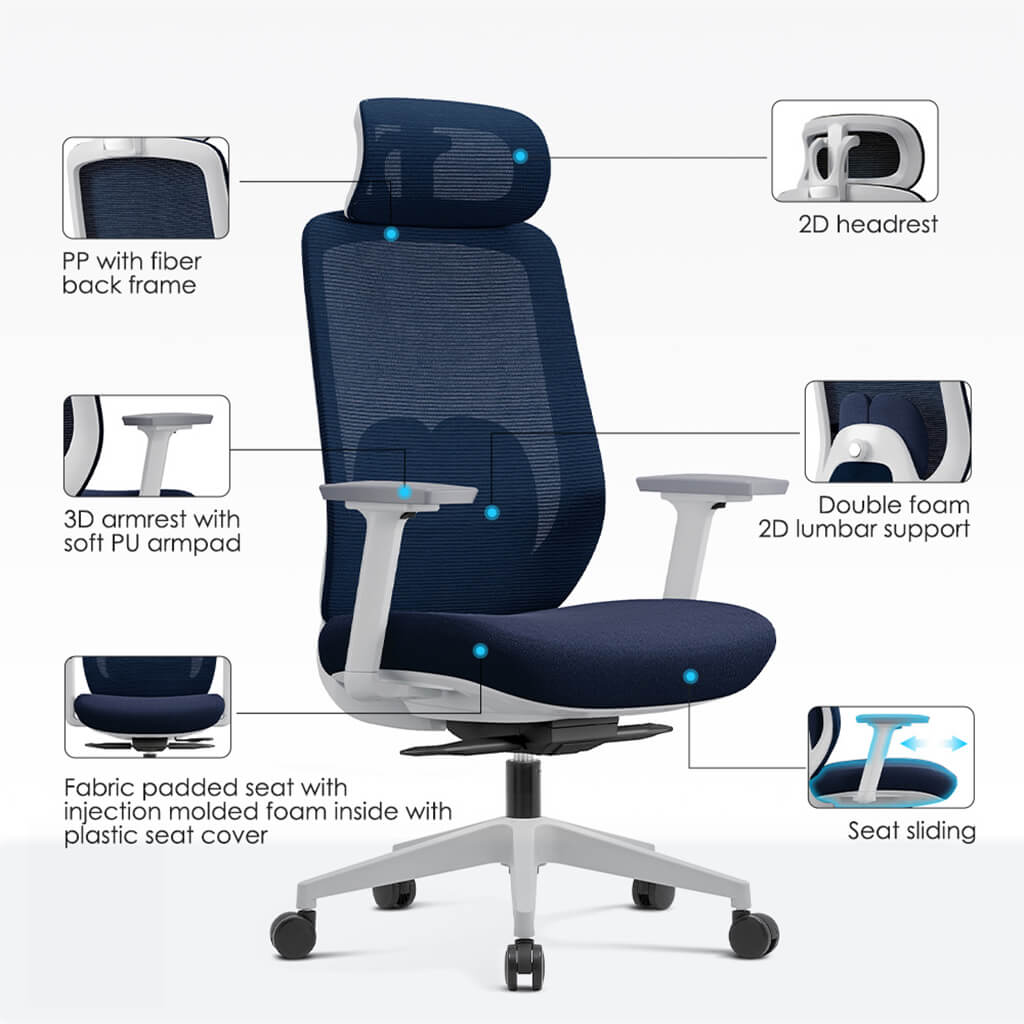Chaise de Bureau Ergonomique Aera en Maille — 7 Couleurs disponibles