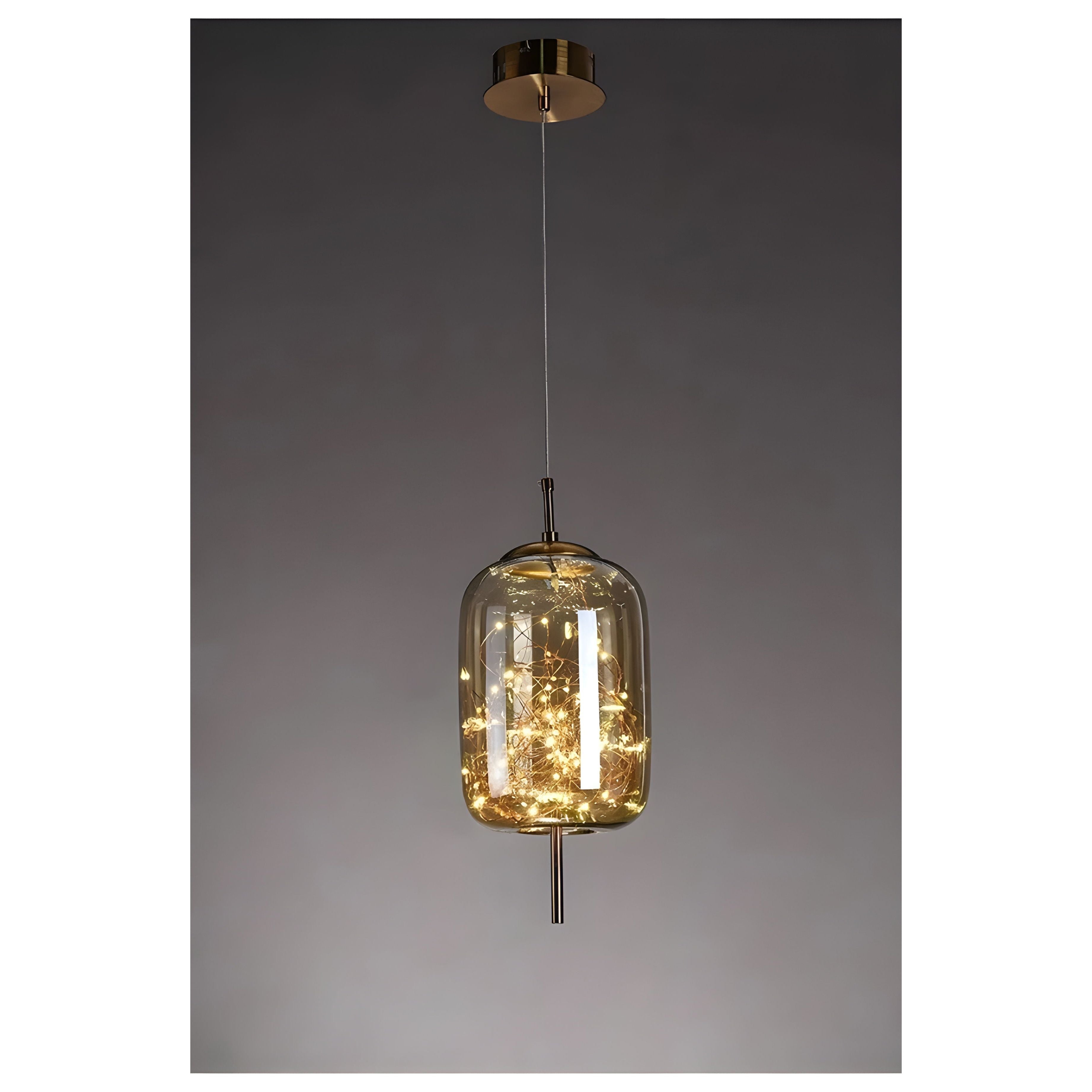 CrystalBeam Suspension LED Effet Étoile Scintillante | Verre Fumé Gris Froid
