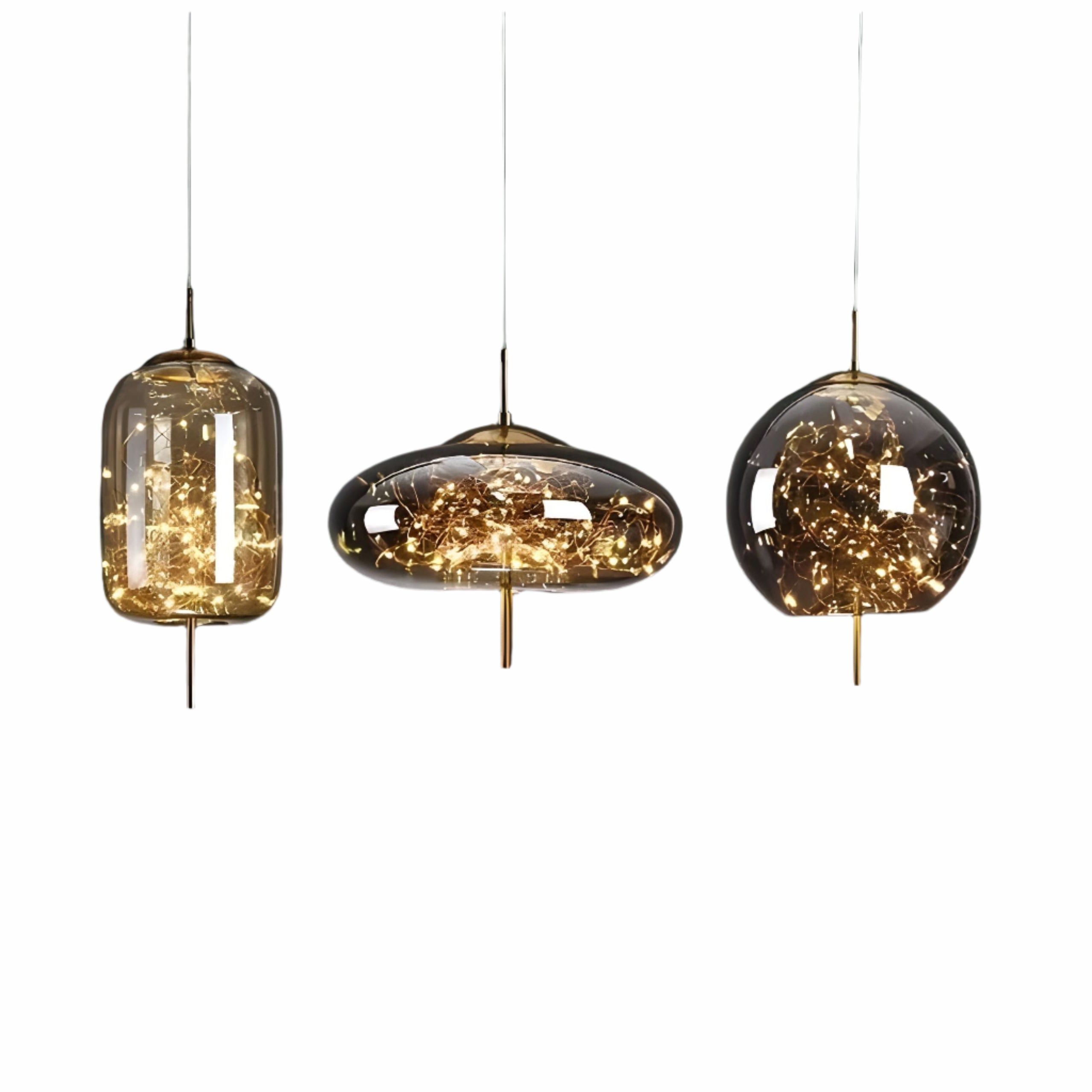 CrystalBeam Suspension LED Effet Étoile Scintillante | Verre Fumé Gris Froid