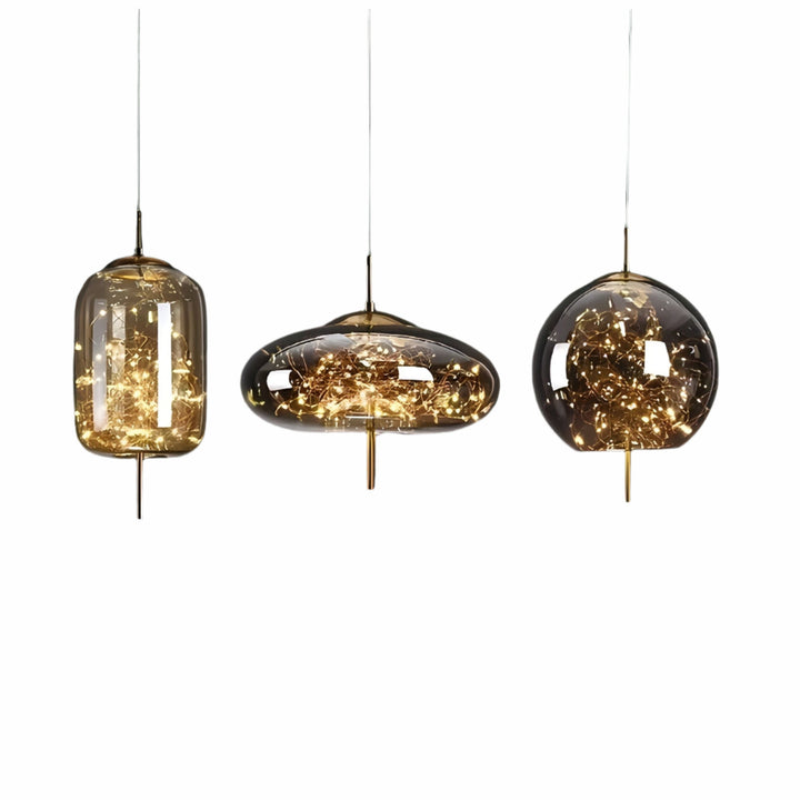CrystalBeam Suspension LED Effet Étoile Scintillante | Verre Fumé Gris Froid