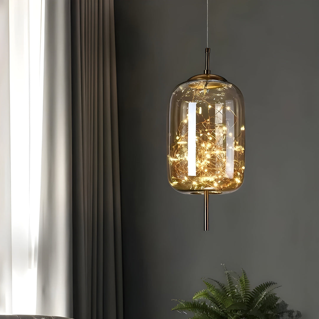 CrystalBeam Suspension LED Effet Étoile Scintillante | Verre Fumé Gris Froid