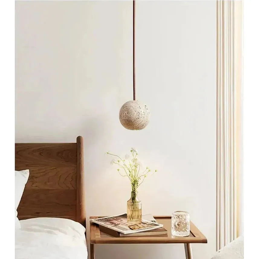 Suspension Travertin Ronde Wabi-Sabi Minimaliste | LED 3000K Lumière Chaude