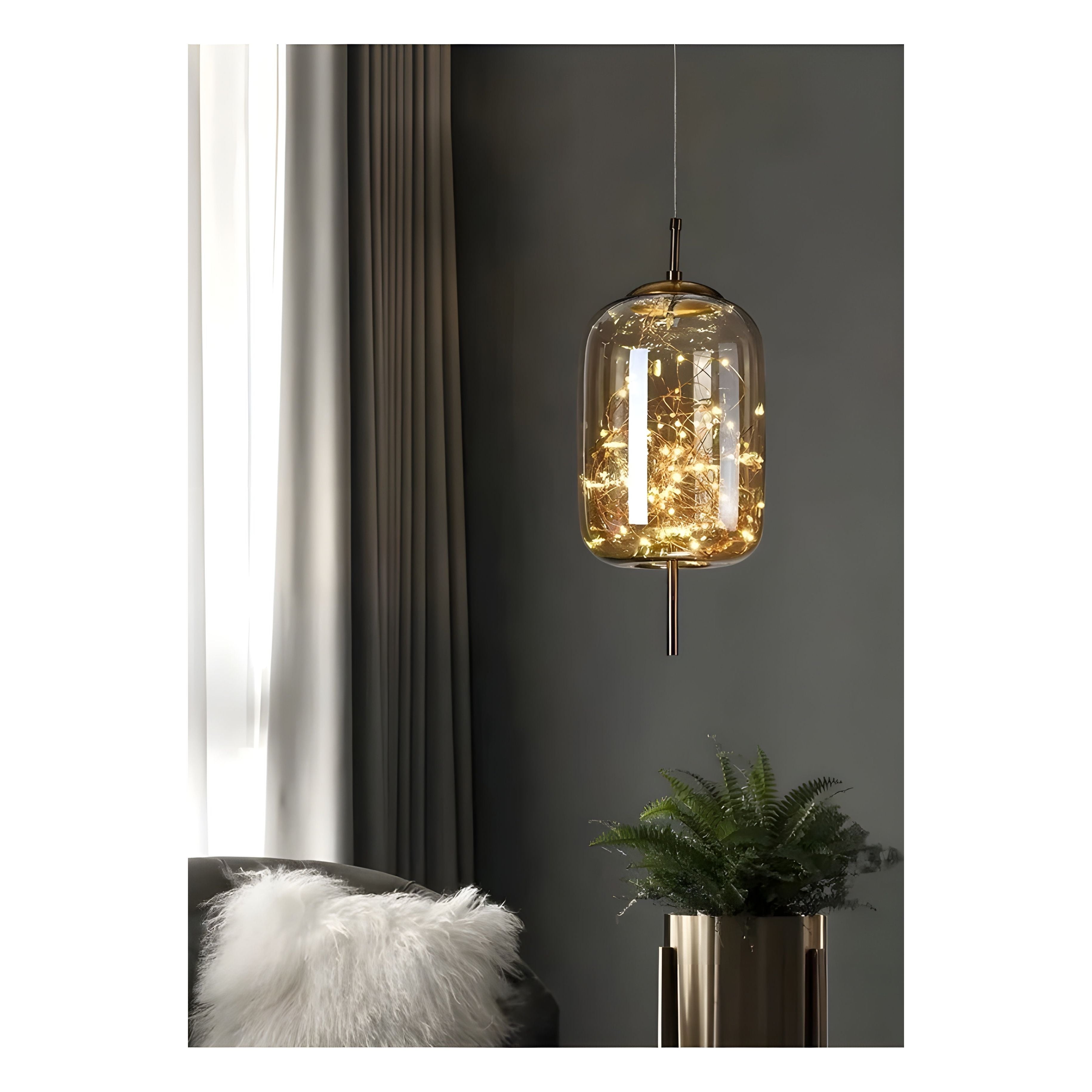 CrystalBeam Suspension LED Effet Étoile Scintillante | Verre Fumé Gris Froid