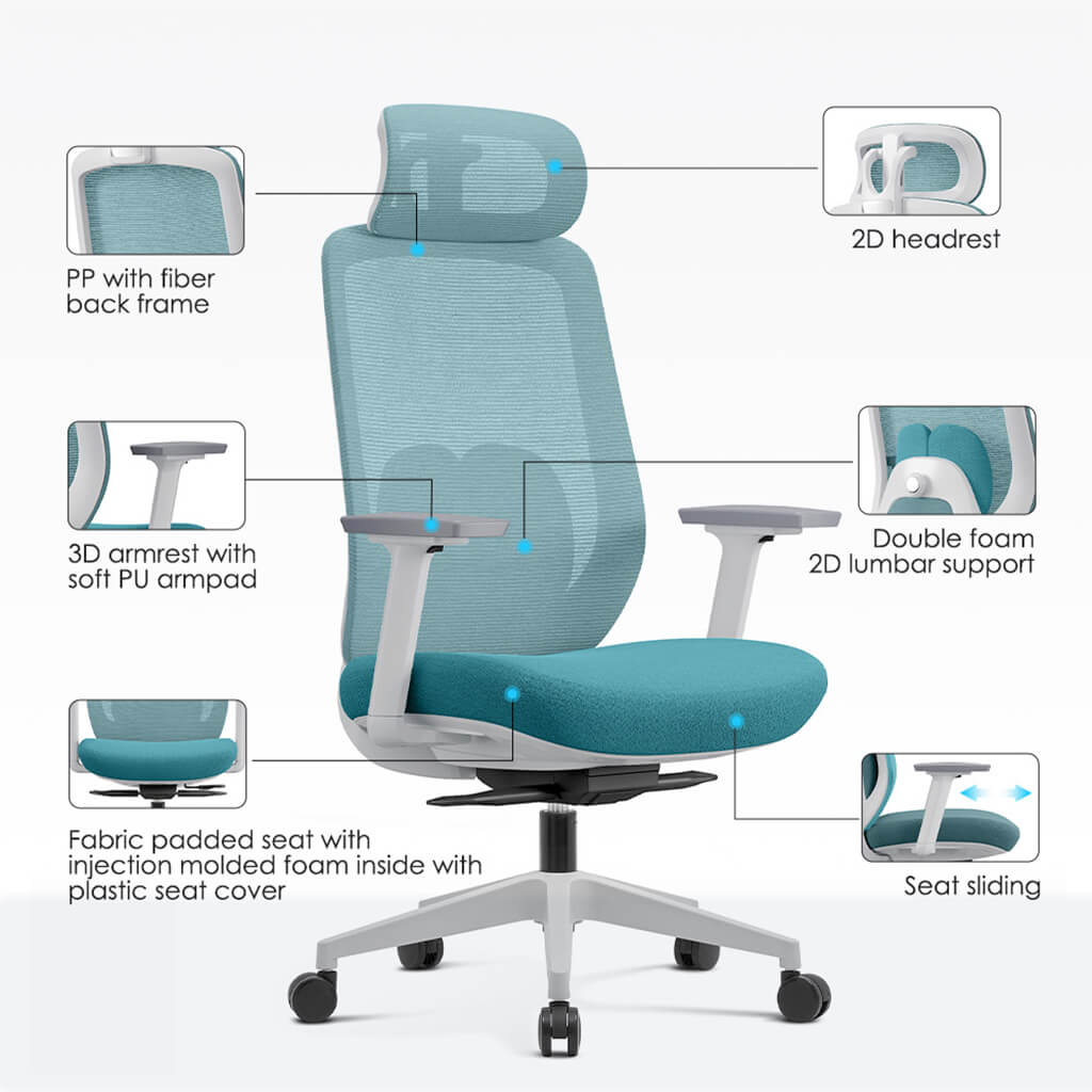 Chaise de Bureau Ergonomique Aera en Maille — 7 Couleurs disponibles
