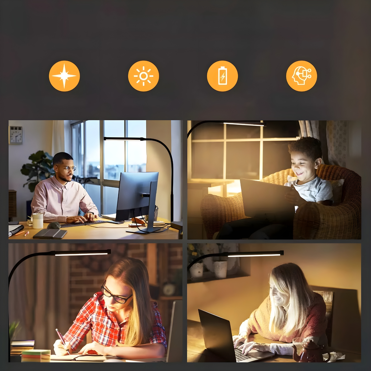OptiBright Lampe Bureau Clip Flexible Anti-Fatigue | LED Noir Yeux Protégés