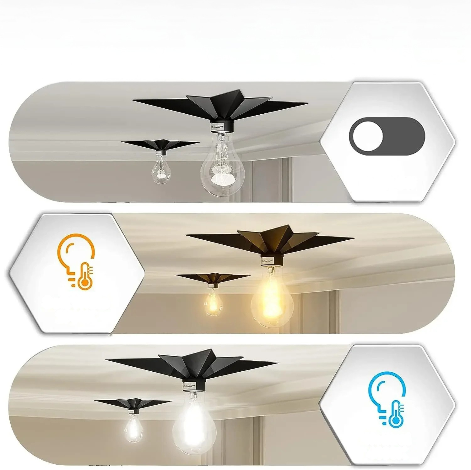 Applique LED Étoile Moderne Décorative | Ambiance Noire Ampoule Chaude ou Blanche