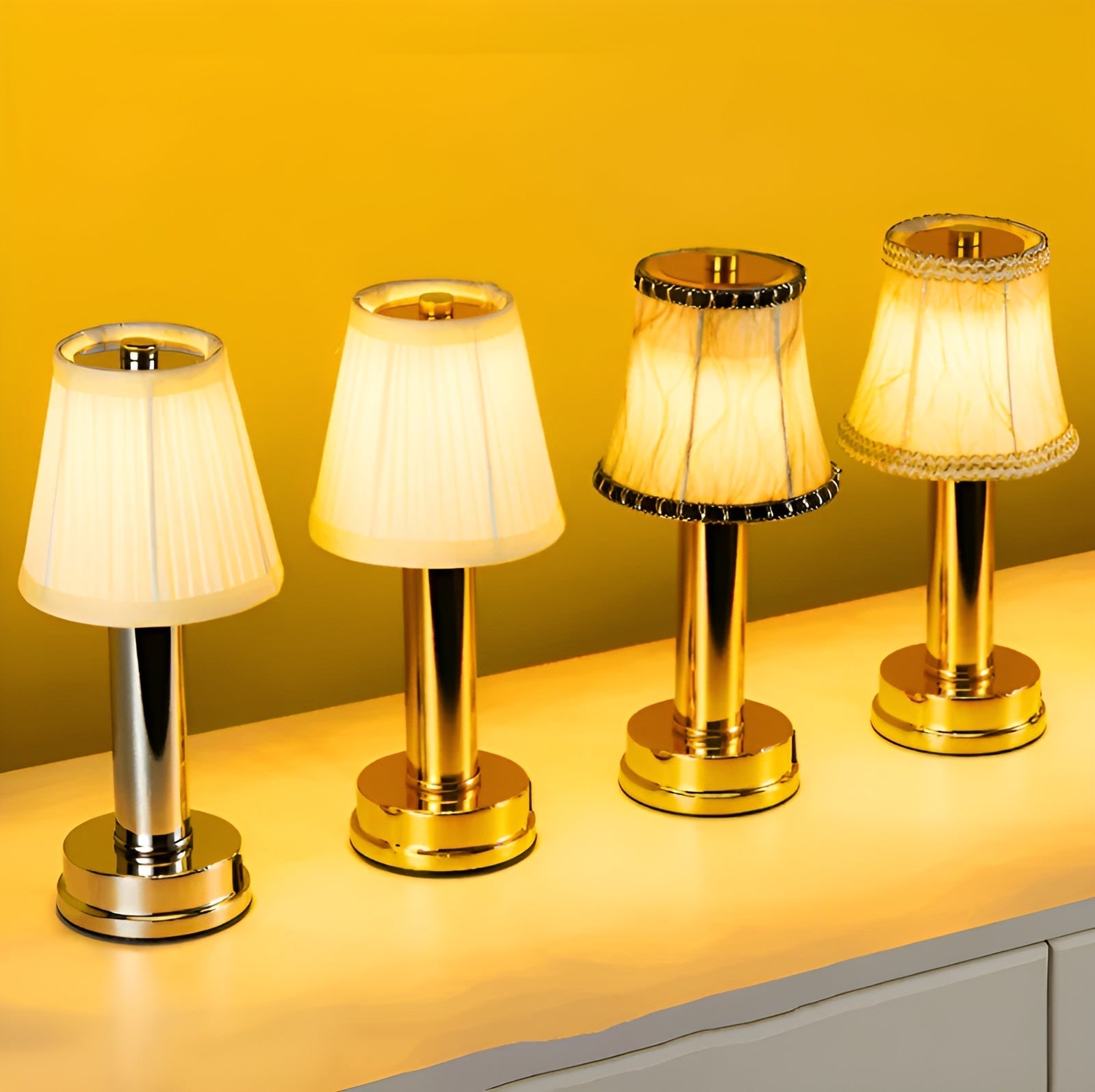 Lampe Aluminium Vintage Dimmable Abat-Jour Tissu | Salon et Bar Or
