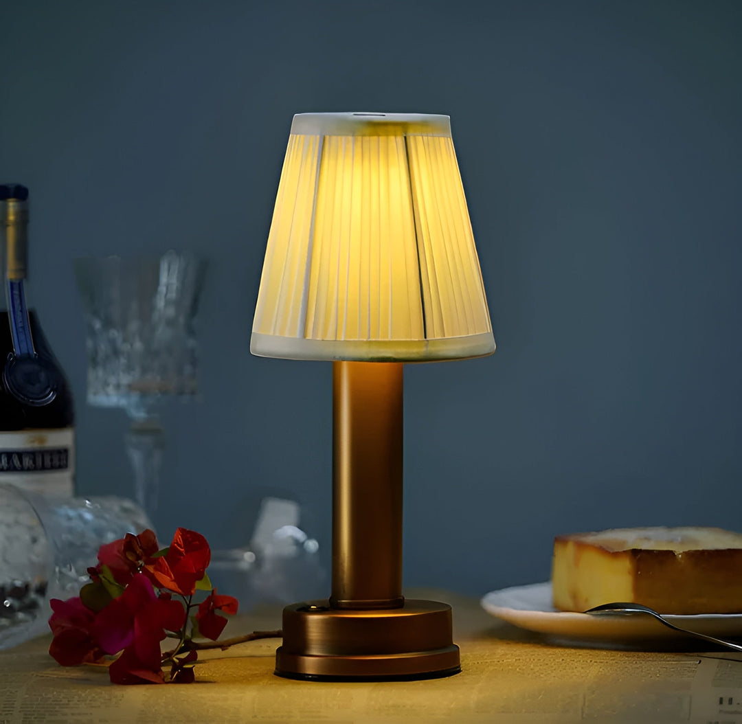 Lampe Aluminium Vintage Dimmable Abat-Jour Tissu | Salon et Bar Or