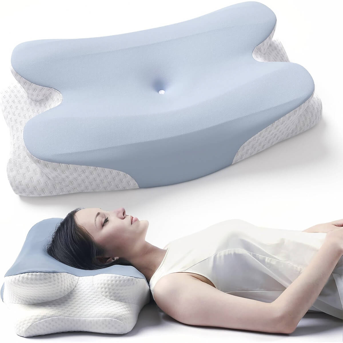 Oreiller Cervical Wave® Contour avec Housse Soie de Glace — Alignement et Fraîcheur